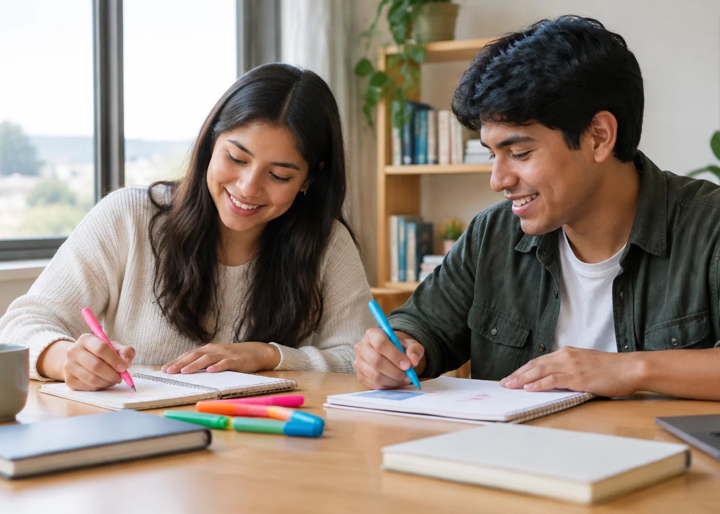 Dupla preparando su intervención con cuaderno y plumones